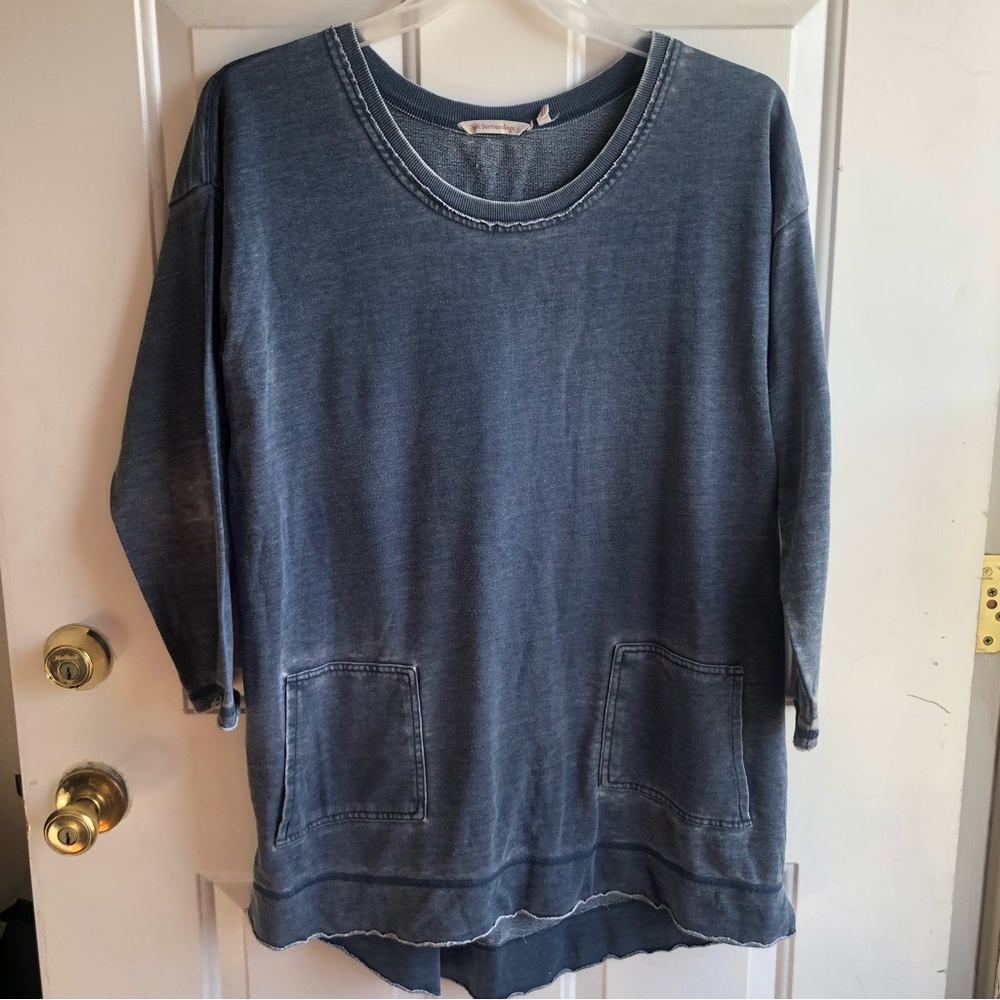 Soft Surroundings women’s cozy minimalist blue tunic sweater w/pockets size XL